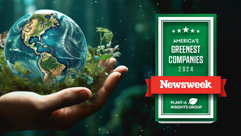 Hands cupping world and Newsweek names Watts one of the Greenest Companies 2024