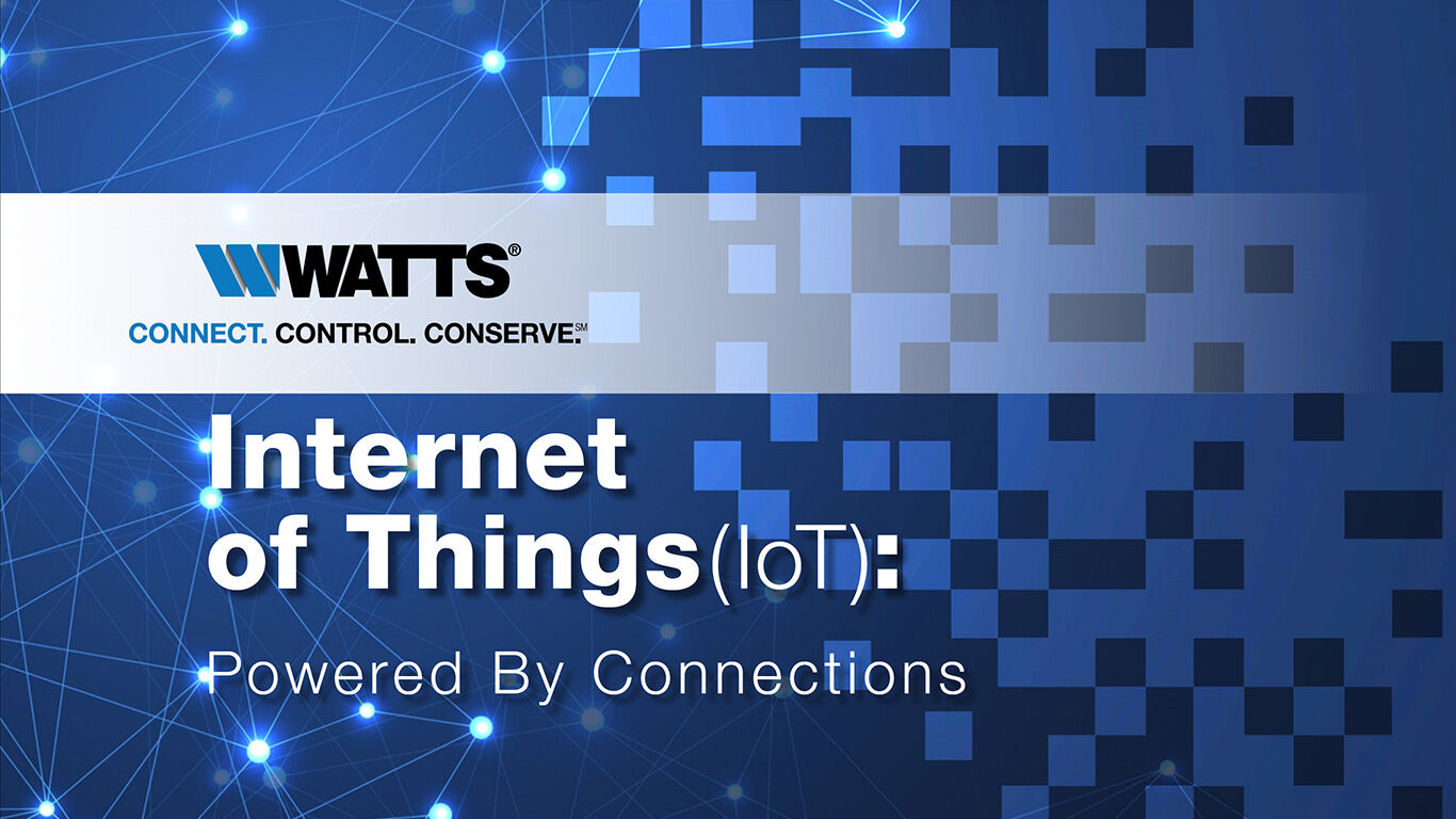 Internet of Things banner with the Watts logo on a blue patterned background