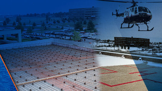 warm wire under a rooftop helipad, this warm wire is melting the snow that falls on the roof 